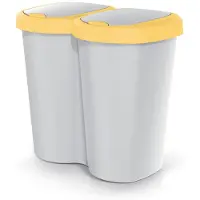 Prosperplast Abfallbehälter Compacta B Duo, gelb/aschmir Fassungsvermögen 40 l ein Fach zwei Deckel Wandmontage NDBS40-1215C_427C