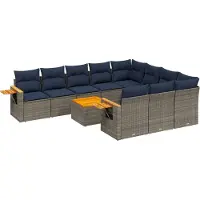 Syfax 11-tlg. Garten-Sofagarnitur mit Kissen Grau Poly Rattan