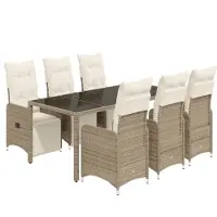 Syfax 7-tlg. Garten-Bistro-Set mit Kissen Braun Poly Rattan