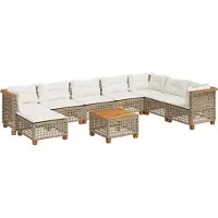 Syfax 9-tlg. Garten-Sofagarnitur mit Kissen Beige Poly Rattan