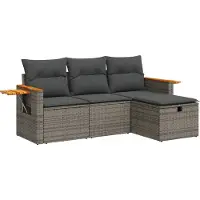 Syfax 4-tlg. Garten-Sofagarnitur mit Kissen Grau Poly Rattan