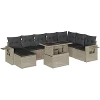 Syfax 9-tlg. Garten-Sofagarnitur mit Kissen Hellgrau Poly Rattan