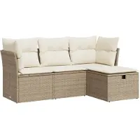 Syfax 4-tlg. Garten-Sofagarnitur mit Kissen Beige Poly Rattan
