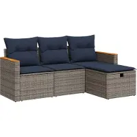 Syfax 4-tlg. Garten-Sofagarnitur mit Kissen Grau Poly Rattan
