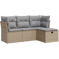 Syfax 4-tlg. Garten-Sofagarnitur mit Kissen Beige Poly Rattan