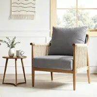 FlexiSpot Gartenstuhl handgeflochten, Vielseitiger Indoor & Outdoor Stuhl mit komfortablen Kissen, Boho Rattanstuhl mit atmungsaktivem Design Grau
