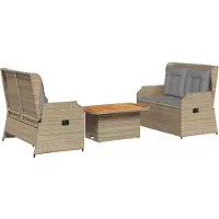 Syfax 3-tlg. Garten-Lounge-Set mit Kissen Beige Poly Rattan