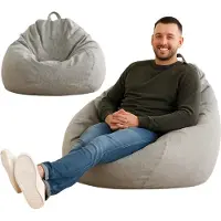 AD.CON Sitzsack mit EPS-Perlen Füllung Puff Relax-Sessel Sitzkissen Bodenkissen Bean Bag 120x120x60cm 350L Hellgrau