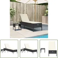 The Living Store Sonnenliege mit Tisch und Auflage Schwarz Poly-Rattan
