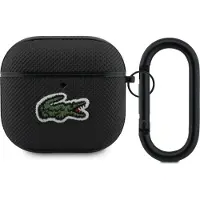 Lacoste Hülle Case AirPods 4 schwarz Logo Krokodil grün mit Karabiner