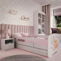 RAUMHIRSCH FURNITURE Kinderbett Jugendbett Schmetterlingsbär 70x140, 80x160, 80x180 cm - Komplettset mit Matratze, Schublade & Rausfallschutz