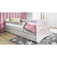 RAUMHIRSCH FURNITURE Kinderbett Jugendbett Kaninchen mit Schmetterlingen 70x140, 80x160, 80x180 cm - Komplettset mit Schublade & Rausfallschutz
