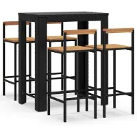Syfax 5-tlg. Gartenbar-Set Schwarz Poly Rattan & Massivholz Akazie