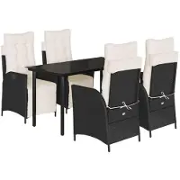 Syfax 5-tlg. Garten-Essgruppe mit Kissen Schwarz Poly Rattan