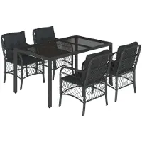 Syfax 5-tlg. Garten-Essgruppe mit Kissen Schwarz Poly Rattan