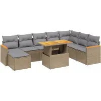 Syfax 9-tlg. Garten-Sofagarnitur mit Kissen Beige Poly Rattan