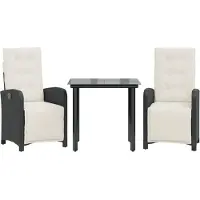 Syfax 3-tlg. Bistro-Set mit Kissen Schwarz Poly Rattan