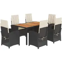 Syfax 7-tlg. Garten-Essgruppe mit Kissen Schwarz Poly Rattan