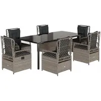Syfax 7-tlg. Garten-Essgruppe mit Kissen Hellgrau Poly Rattan