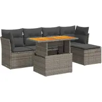 Syfax 6-tlg. Garten-Sofagarnitur mit Kissen Grau Poly Rattan