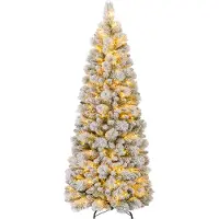 Costway 180 cm Künstlicher Weihnachtsbaum mit Beleuchtung, Pop Up Tannenbaum mit 170 warmweiße LED-Lichtern & 517 Zweigspitzen, beflockter Christbaum