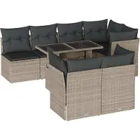 Syfax 8-tlg. Garten-Sofagarnitur mit Kissen Hellgrau Poly Rattan