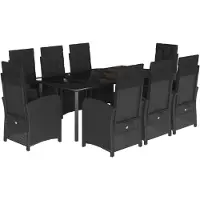 Syfax 9-tlg. Garten-Essgruppe mit Kissen Schwarz Poly Rattan