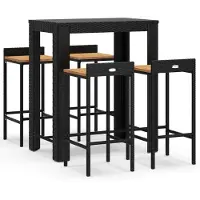 Syfax 5-tlg. Gartenbar-Set Schwarz Poly Rattan & Massivholz Akazie