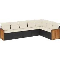 Syfax 7-tlg. Garten-Sofagarnitur mit Kissen Schwarz Poly Rattan
