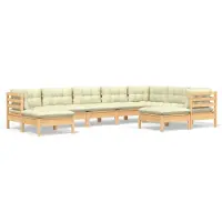 Syfax 9-tlg. Garten-Lounge-Set mit Creme Kissen Massivholz Kiefer