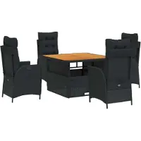 Syfax 5-tlg. Garten-Essgruppe mit Kissen Schwarz Poly Rattan