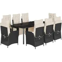 Syfax 9-tlg. Garten-Essgruppe mit Kissen Schwarz Poly Rattan