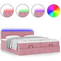 Syfax Ottoman-Bett mit Matratzen & LEDs Rosa 180x200 cm Samt