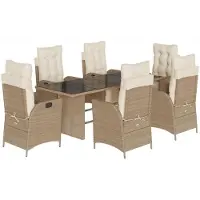 Syfax 7-tlg. Garten-Essgruppe mit Kissen Beige Poly Rattan