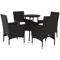 Syfax 5-tlg. Garten-Essgruppe mit Kissen Schwarz Poly Rattan und Glas