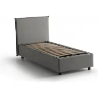 Talamo Italia Einzelbett Bruna, Containerbett mit Stoffbespannung, 100% Italy, Frontöffnung, passend für Matratze Cm 80x190, Grau