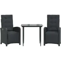 Syfax 3-tlg. Bistro-Set mit Kissen Schwarz Poly Rattan