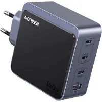 UGREEN Nexode S 140W Netzteil, 3x USB-C, 1x USB-A, GaN-Schnellladefunktion, Schwarz/Grau