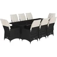 Syfax 9-tlg. Garten-Bistro-Set mit Kissen Schwarz Poly Rattan
