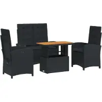 Syfax 4-tlg. Garten-Essgruppe mit Kissen Schwarz Poly Rattan