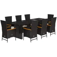 Syfax 9-tlg. Garten-Essgruppe mit Kissen Schwarz Poly Rattan