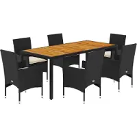 Syfax 7-tlg. Garten-Essgruppe mit Kissen Schwarz Poly Rattan Akazie