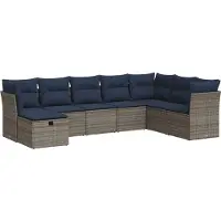 Syfax 9-tlg. Garten-Sofagarnitur mit Kissen Grau Poly Rattan