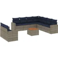 Syfax 10-tlg. Garten-Sofagarnitur mit Kissen Grau Poly Rattan