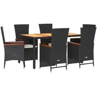 Syfax 7-tlg. Garten-Essgruppe mit Kissen Schwarz Poly Rattan