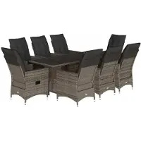 Syfax 9-tlg. Garten-Essgruppe mit Kissen Grau Poly Rattan