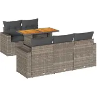Syfax 6-tlg. Garten-Sofagarnitur mit Kissen Grau Poly Rattan