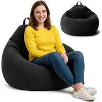 AD.CON Sitzsack mit ECO Füllung Puff Relax-Sessel Sitzkissen Bodenkissen Bean Bag 90x110x50cm 250L Schwarz