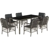 Syfax 7-tlg. Garten-Essgruppe mit Kissen Grau Poly Rattan