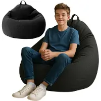 AD.CON Sitzsack mit ECO Füllung Puff Relax-Sessel Sitzkissen Bodenkissen Bean Bag 80x90x50cm 185L Schwarz